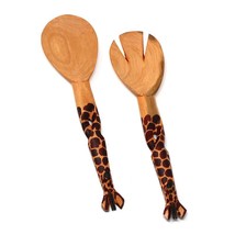 Hand-Carved Giraffe Salad Serving Set - Jedando Handicrafts - £33.95 GBP