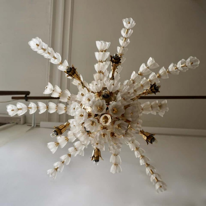 Primary image for WM2153 Huge Italian Chandelier in Brass with 160 Murano Glass Flowers