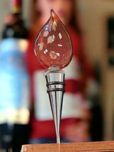 Handblown Murano Style Art Glass Wine Bottle Stopper Topper Red Silver Barware - £12.73 GBP