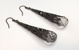 Vintage Victorian STYLE Dangle Drop Earrings Acrylic and Metal - £6.27 GBP