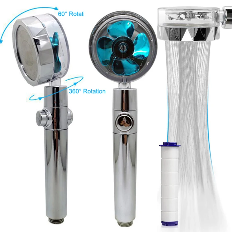 House Home Shower Head Water Saving Flow 360 Degrees Rotating With Small Fan ABS - £27.68 GBP