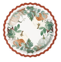 Thankful Fall Harvest 9&quot; 8 Ct Paper Dinner Plates Thanksgiving Shaped De... - $6.64