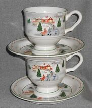 Set (2) Sango SILENT NIGHT PATTERN Cups/Saucers JOAN LUNTZ - $15.83