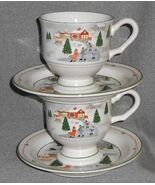 Set (2) Sango SILENT NIGHT PATTERN Cups/Saucers JOAN LUNTZ - $15.83