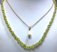 2 Necklaces Gold Filled Faceted Peridot Bead &amp; Tiny Pineapple - £18.98 GBP