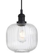 Pathson Modern Pendant Light Fixture Striped Globe Glass, Black - $47.49