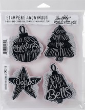 Stamper&#39;s Anonymous Tim Holtz Cling Stamps Carved Christmas 2 Holiday Scrapbook - £17.57 GBP