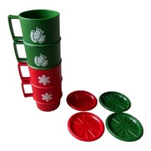 4 Vintage Tupperware Christmas Cups Mugs Red Snowflake Green Peace Doves Lids - $19.99
