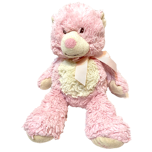 Baby Ganz Pink Cream Plush Teddy Bear Stuffed Animal Lovey Ribbon 15&quot; - £13.23 GBP