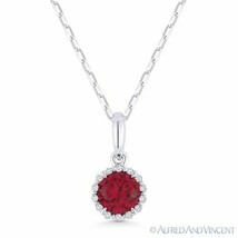 0.65ct Round Cut Lab-Ruby &amp; Diamond Halo 14k White Gold Pendant &amp; Chain Necklace - £231.73 GBP