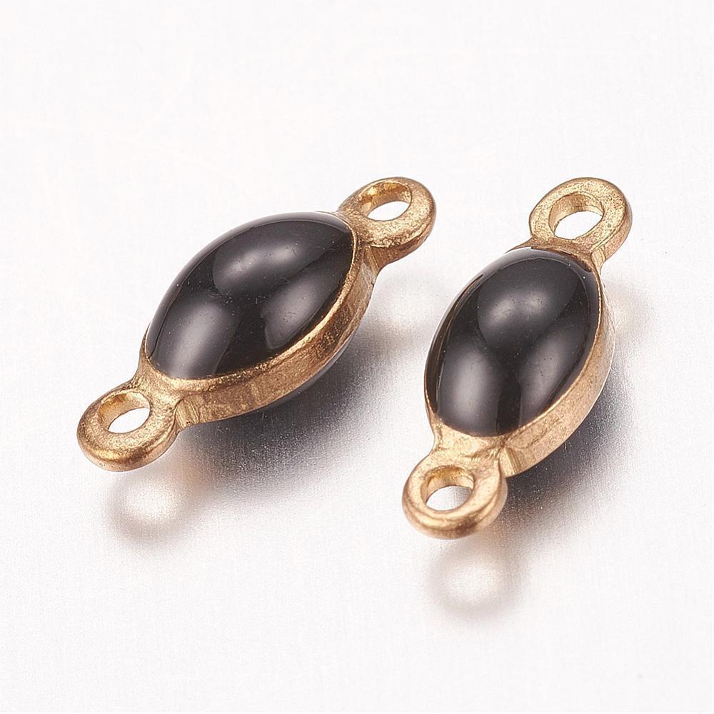 6 Bracelet Connectors Antiqued Bronze Enamel Charms Black Link Pendants - $3.47