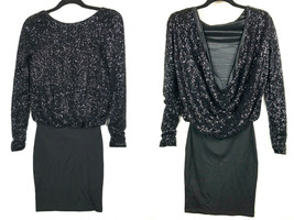 Asos US 2 Black Sequin Dress Oversize Cowl Back Cocktail Party Club Mini NEW - £59.35 GBP