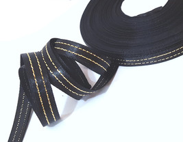3/8&quot; / 9mm - 32y Black with Metallic Light Gold Stitched Edge Satin Ribbon S73 - £5.51 GBP