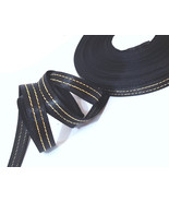 3/8&quot; / 9mm - 32y Black with Metallic Light Gold Stitched Edge Satin Ribb... - £5.47 GBP