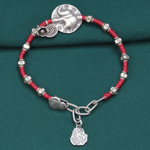 Woven Adjustable Elephant Bracelet With Sterling Silver Lucky Charm,Handmade - £48.17 GBP