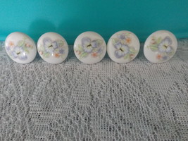 5 Blue Pansy Ceramic Knobs  - $4.50