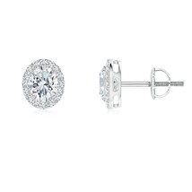 ANGARA Lab-Grown 0.55 Ct Oval Diamond Studs with Halo in 14K Solid Gold - £515.92 GBP