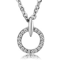 18 Inch High Polish Stainless Steel Pendant Necklace Clear CZ with 2 Inc... - $12.35