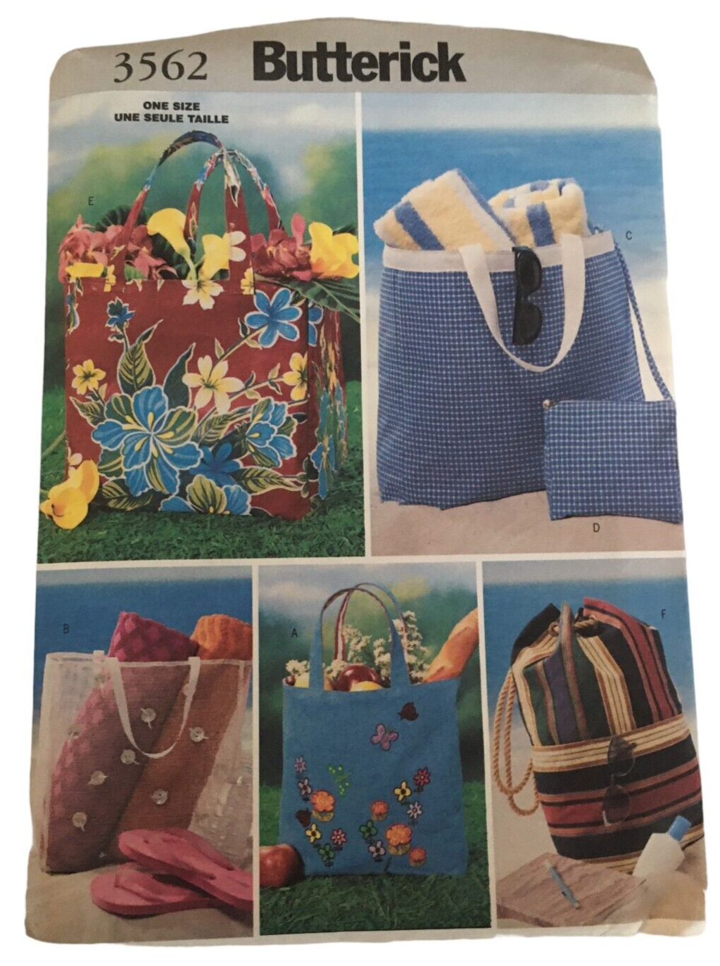 Butterick Sewing Pattern 3562 Beach Bags Summer Cruise Vacation Swim Bag Uncut - $4.99