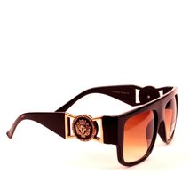 Dweebzilla Flat Top Lion Head Medallion Gold Buckle Retro Square Aviator Sunglas - £11.64 GBP