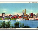 Skyline E Ohio Fiume Cincinnati Ohio Oh Unp Lino Cartolina R27 - $3.03