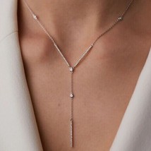 1.25CT Lab-Created Moissanite Lariat Y-Drop Women Necklace in Solid 925 Silver - £87.75 GBP