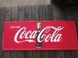 Coca-Cola Large Steel Sign Red Bottle with Embossed Script Logo 60&quot; x 24&quot; - £197.84 GBP