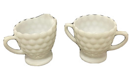 Anchor Hocking Milk Glass Bubble Pattern Open Sugar and Creamer Scalloped Top - £17.76 GBP