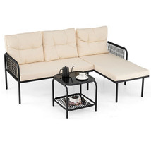 3-Piece L Shaped Patio Furniture Set PE Rattan Sectional Sofas-Beige - Color: Be - $6,212.21 MXN