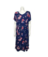 Women Within Dress Maxi Size 22/24 1X Petite Blue Pink Floral Crinkled - $459.17 MXN