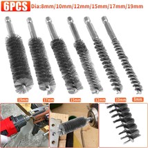 6Pcs 1/4&quot; Hex Shank Stainless Steel Bore Cleaning Brushes 8-19mm for Pow... - £18.89 GBP