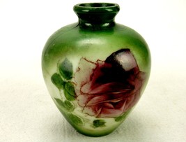 5&quot; Flower Vase, White w/Green, Hand Painted Milk Glass, Flower Bloom &amp; L... - £11.52 GBP