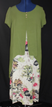 Women&#39;s Size M Green Floral Tropical A-Line Layered Midi Dress Short Sleeve - $21.99