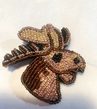 Hand Beaded Brooch Pin Moose Head  2.25” - $26.20 CAD
