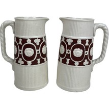 Antique 19th Century White Brown Banded Twist Handle Pitcher Jugs Pair E... - £29.55 GBP