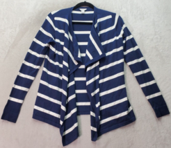 Nautica Cardigan Sweater Women&#39;s Small Navy White Striped Long Sleeve Open Front - £14.42 GBP