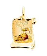 Genuine 14k Yellow Gold 0.59&quot; Enamel Baptism Scroll Religious Pendant - $148.45 CAD