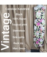 Vintage Caroline Kendrick Black 100% Rayon Tropical Print Back Zip Maxi ... - £26.15 GBP