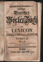 1734 Vollständiges Deutsches Wörter-Buch Steinbach Germany Dictionary Lexicon - £245.84 GBP