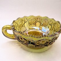 Vintage L.E. Smith Amber Glass Nappy Hobstar Handled Bowl - $216.57 MXN