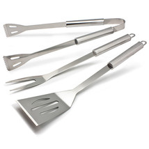 Stainless Steel 3 Piece Barbecue BBQ Tool Set Top Quality - £11.90 GBP