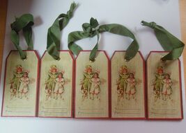 Vintage Wood Christmas Name Gift Tags Lot of 5 With Ribbons - $14.84