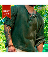 XS Men&#39;s muslin shirt for summer in green military color - $65.00
