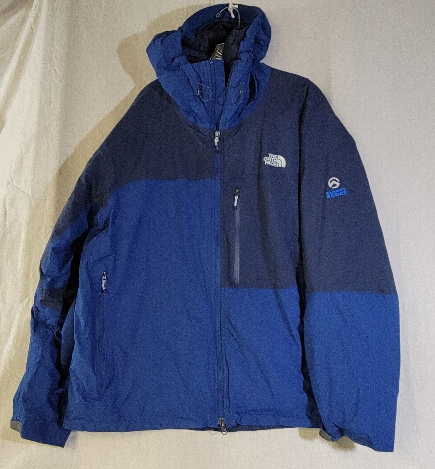 Primary image for North Face Mens XL Jacket Summit Series Blue Hood Parka Softshell Puffer Hyvent