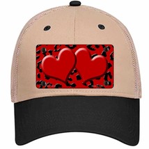 Red Black Cheetah Red Center Hearts Novelty Khaki Mesh License Plate Hat - £22.79 GBP