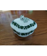 Meissen Full Green Vine Quatrefoil Sugar Bowl with lid vine leaves rose knob - $124.94