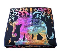 Traditional Jaipur Square Tree of Life Elephant Floor Cushion Decorative... - $19.79
