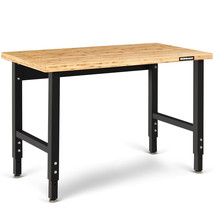 48&quot; Adjustable Height Workbench Bamboo Top Steel Frame Heavy-Duty Garage Stable - £278.41 GBP