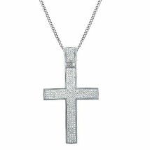 14K White Gold Plated Men&#39;s 2&quot; Round Pave Real Moissanite Cross Pendant 1.88Ct - £86.67 GBP