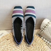 Women&#39;s Flat Shoes Breathable Ballet Shoes Shallow Knit Square Shoes Moccasin Mi - £31.16 GBP